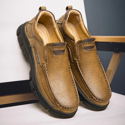 Men's Slip-On Casual Leather Shoes 2026 Wear-Resistant Anti-Skid Round Toe Loafers Thick Bottom Dress Footwear chaussure hommes