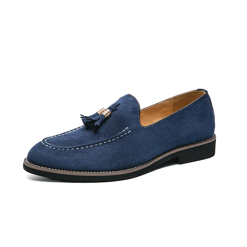 Italian Brand Cowhide Suede Pointed Toe Leather Shoes High Quality Men's Loafers Men's Casual Shoes British Style Flat Shoes