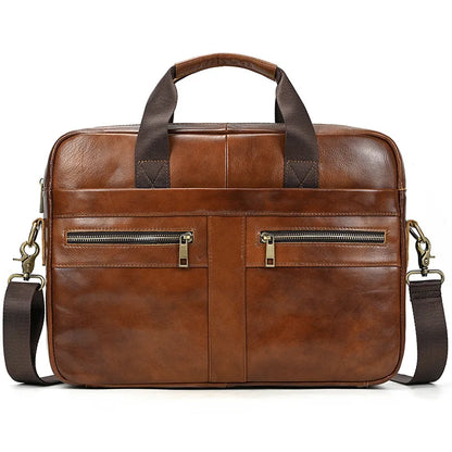 Men's Genuine Leather Briefcase 15.6 inch Laptop Bag Shoulder Messenger Bag Business Travel Professional Work Bag