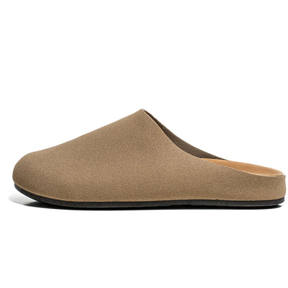Leather Half Shoes for Men Mules Platform Backless Loafers Slippers Summer Open-back Casual Shoes Slides Sandal Slip On Flats