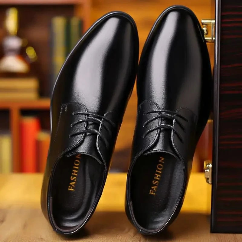 Men Pu Leather Shoes British Business Formal Leather Shoes Trendy Soft Lace-up Shoes Non-slip Comfort Male Daily Office Footwear