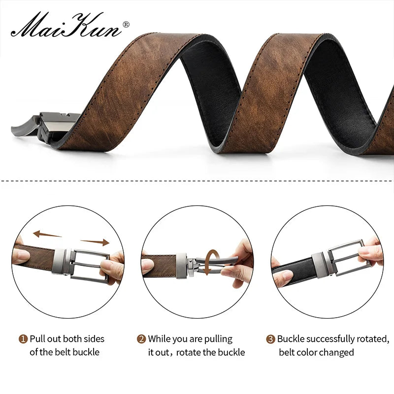 Maikun Reversible Leather Belts for Men Brown Leather Belts For Trousers Boss Belts Men's Designer Waist Belt Coffee
