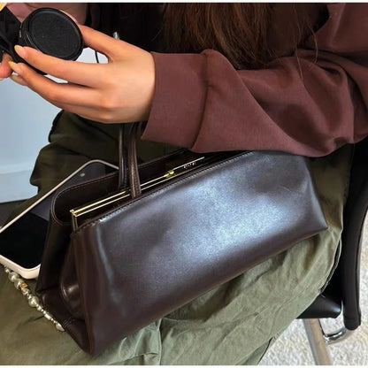 Luxury Leather Handbag For Women High-end Hardware Magnetic Suction Clip Design Elegant Minimalist Shoulder Underarm Bag Purse