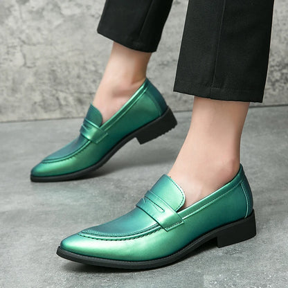 Wedding Leather Shoes For Men Classic Casual Business Shoes Male Green Loafers Social Party Purple Leather Oxford Shoes Man