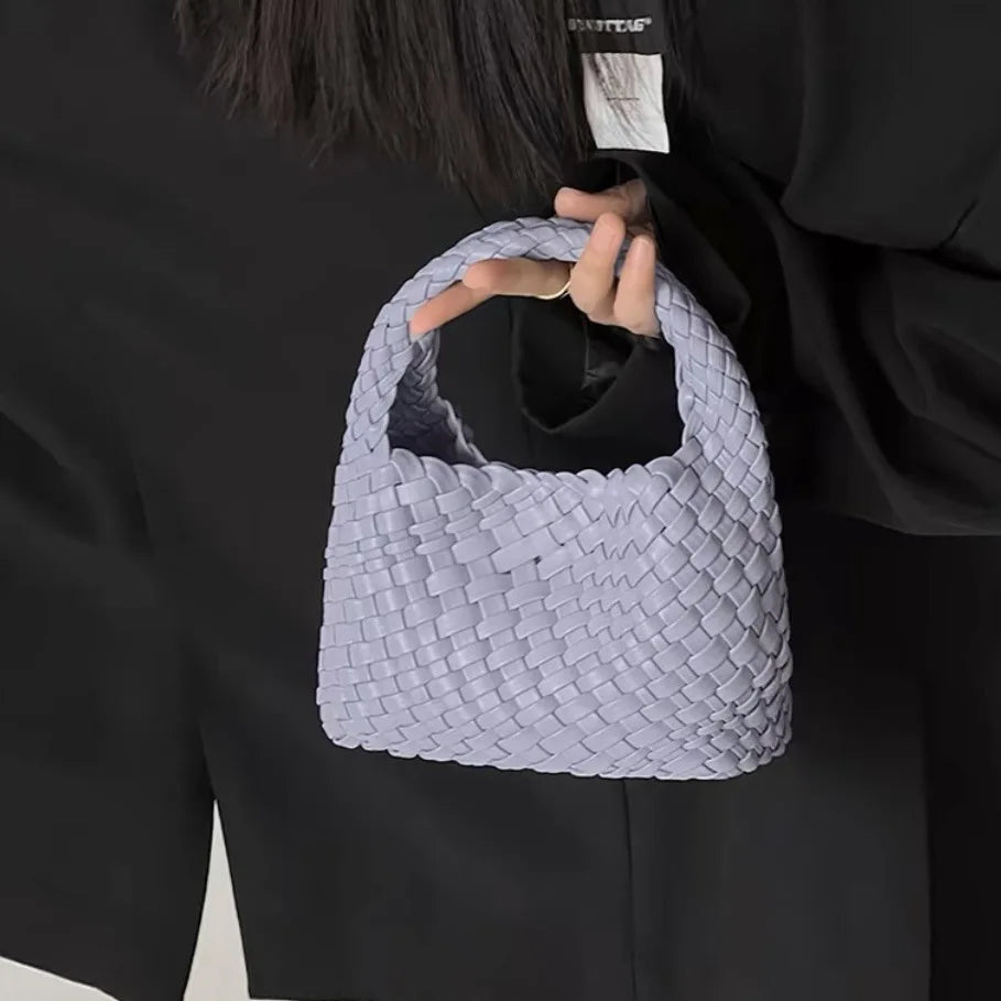 Woven Handbag for Women Soft PU Leather Knitted Tote Bag Fashion Woven Shoulder Bag Summer Beach Hobo Bag Minimalist Clutch