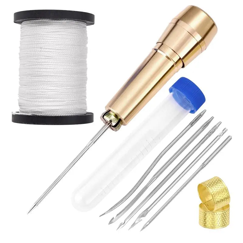 Leather Sewing Kit Awl Needle Waxed Thread Hand Quilting Needles Sewing Awl For Beginner Leather Stitching Bags Shoes Wallets