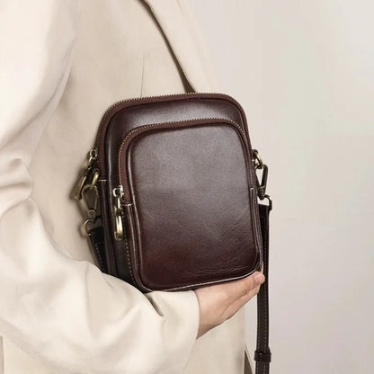 Genuine Leather Handbag for Women 2024 Trend Small Bag Simple Vegetable Tanned Cowhide Mobile Phone Bag Crossbody Shoulder Bag