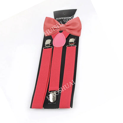 Suspenders Man Bowtie Solid Color Elastic PU Leather Suspenders For Man Belt Adjustable Straps For Wedding Bow Tie Accessories