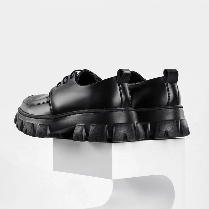 Male Leather Shoes Men 2023 New Chunky Platform Retro Work Shoes Spring Autumn Derby Shoes Highstreet Low Top Man Casual Flats