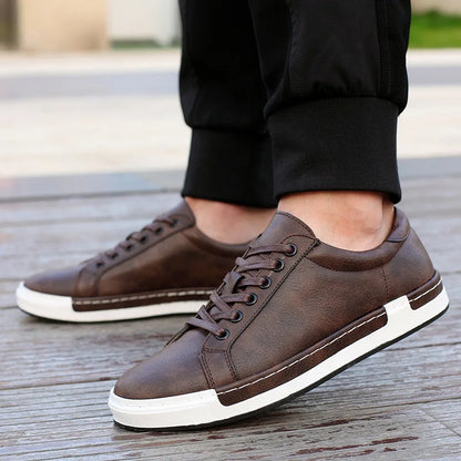 Men's Casual Leather Shoes for Men Fashion Four Seasons Breathable Lace-up Athletic Shoes Shallow Skate Shoes Large Sizes 38-48