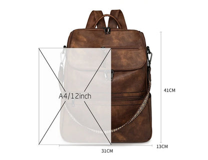 New 2025 Women Large Leather Laptop Backpack 15.6 Inch Waterproof Casual Fashion Business Retro Travel Shoulder Bag for College