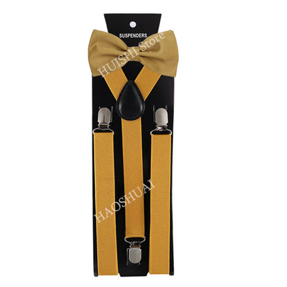 Suspenders Man Bowtie Solid Color Elastic PU Leather Suspenders For Man Belt Adjustable Straps For Wedding Bow Tie Accessories
