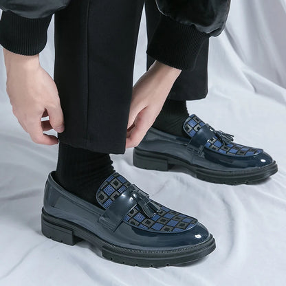 Trend Leather Shoes Men's Patent Leather Tasseled Loafers  Business Dress Wedding Casual Shoes Non-slip Thick Soled Shoes 38-46
