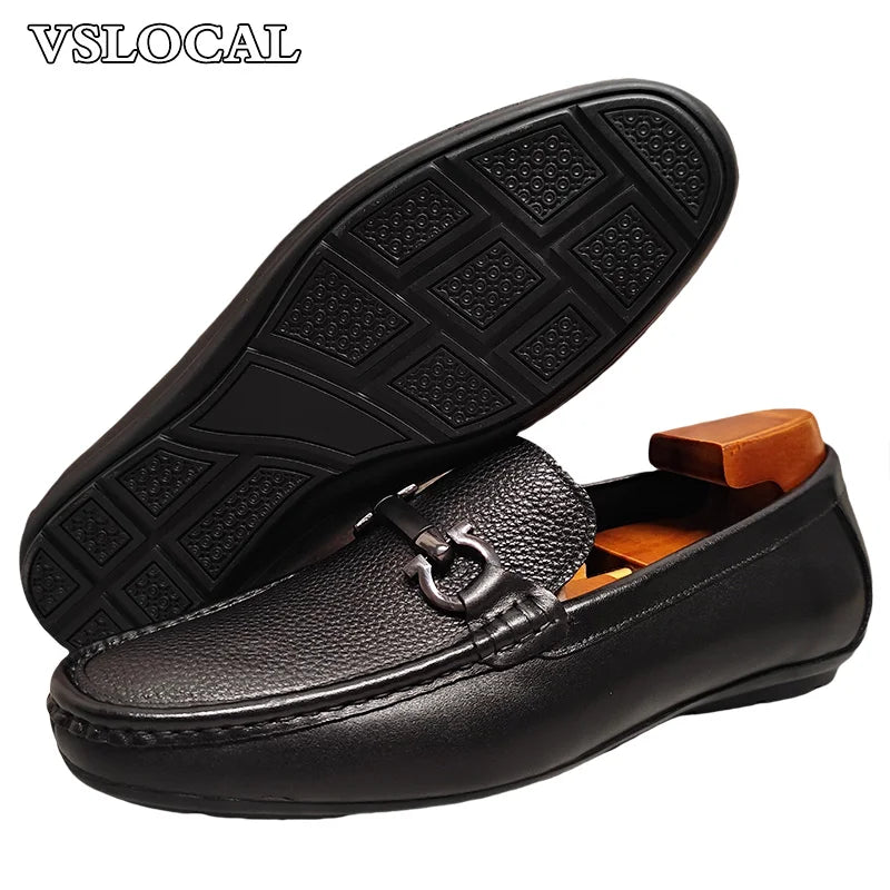 Luxury Men Leather Shoes Black White Horsebit Loafers Slip on Formal Men Dress Shoes Wedding Office Casual Shoes For Men