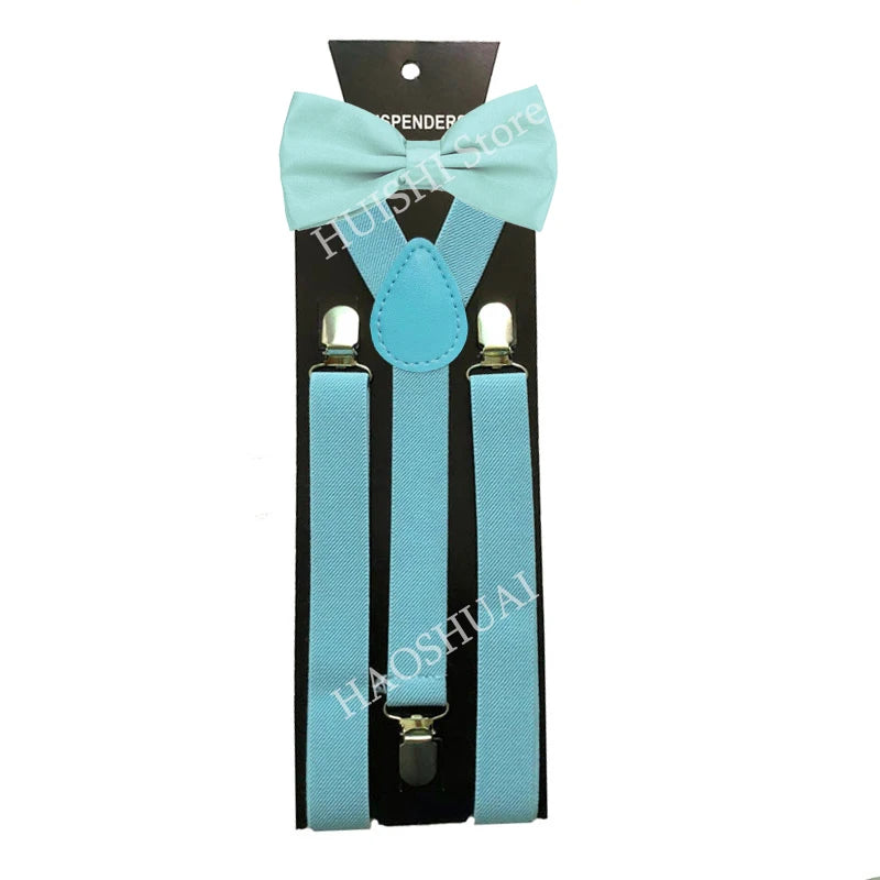 Suspenders Man Bowtie Solid Color Elastic PU Leather Suspenders For Man Belt Adjustable Straps For Wedding Bow Tie Accessories