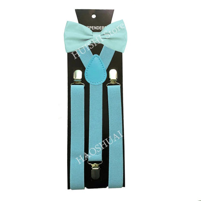 Suspenders Man Bowtie Solid Color Elastic PU Leather Suspenders For Man Belt Adjustable Straps For Wedding Bow Tie Accessories