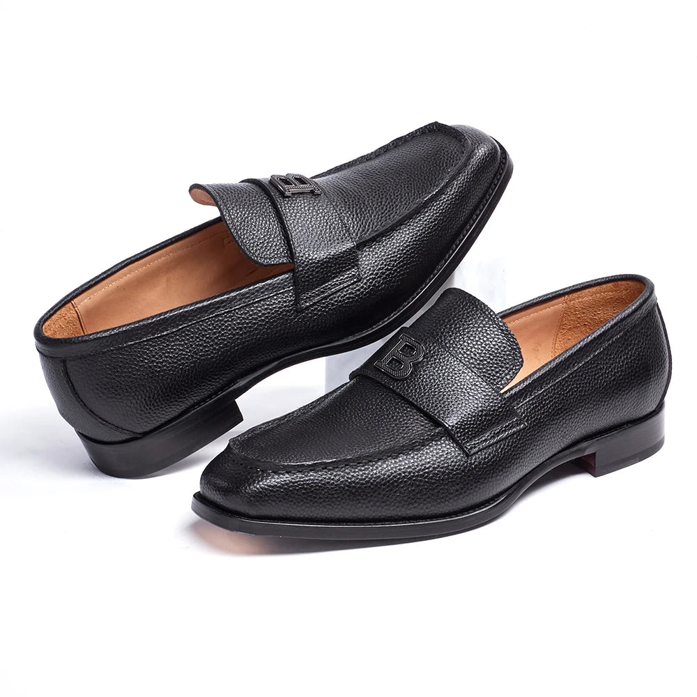 Men's High-End Genuine Leather Loafers Comfortable Flat Casual Glossy black Handmade Office Banquet Shoes