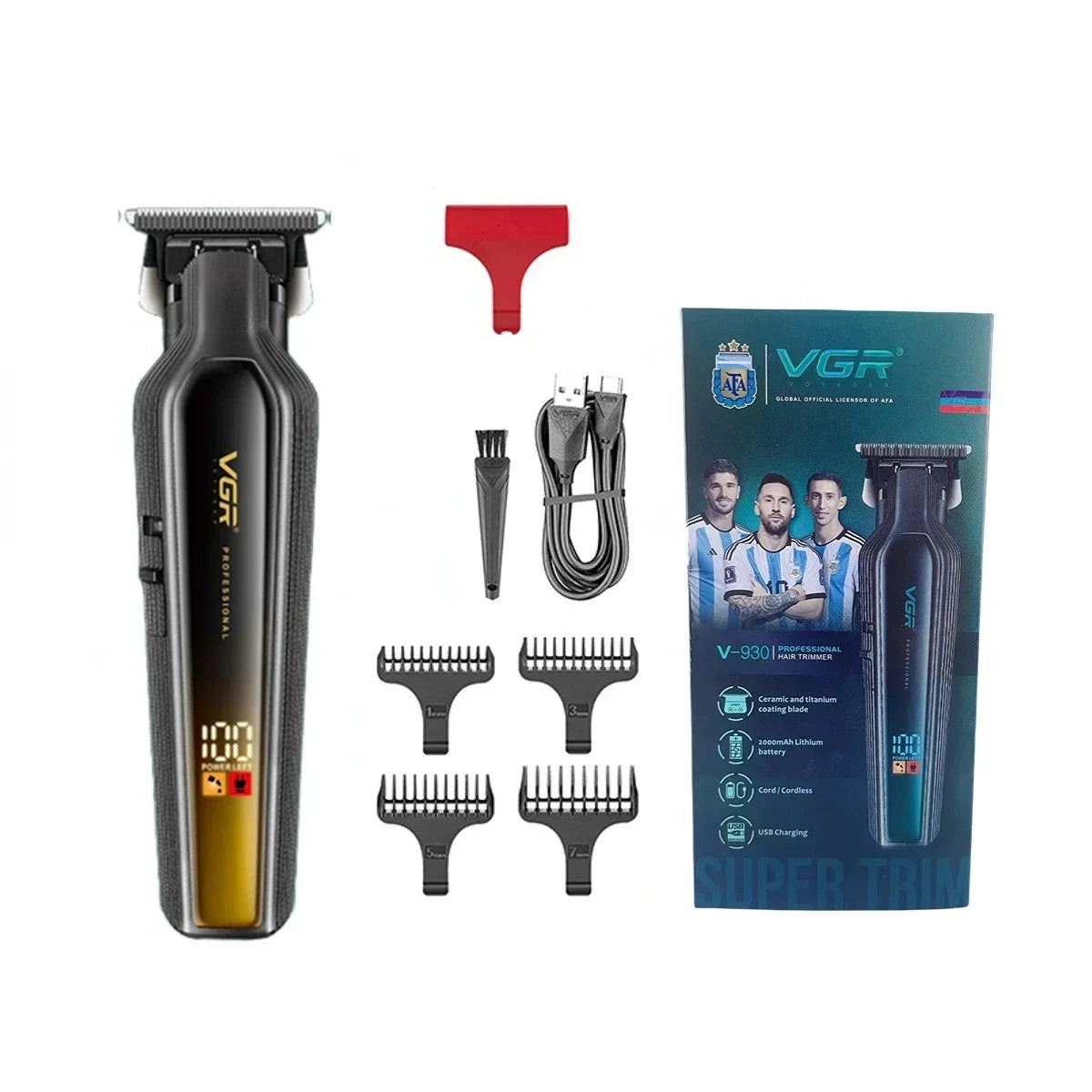VGR Hair Trimmer Professional Clipper Rechargeable Haircut Machine Cordless Barber Digital Display Hair Trimmer for Men V-930