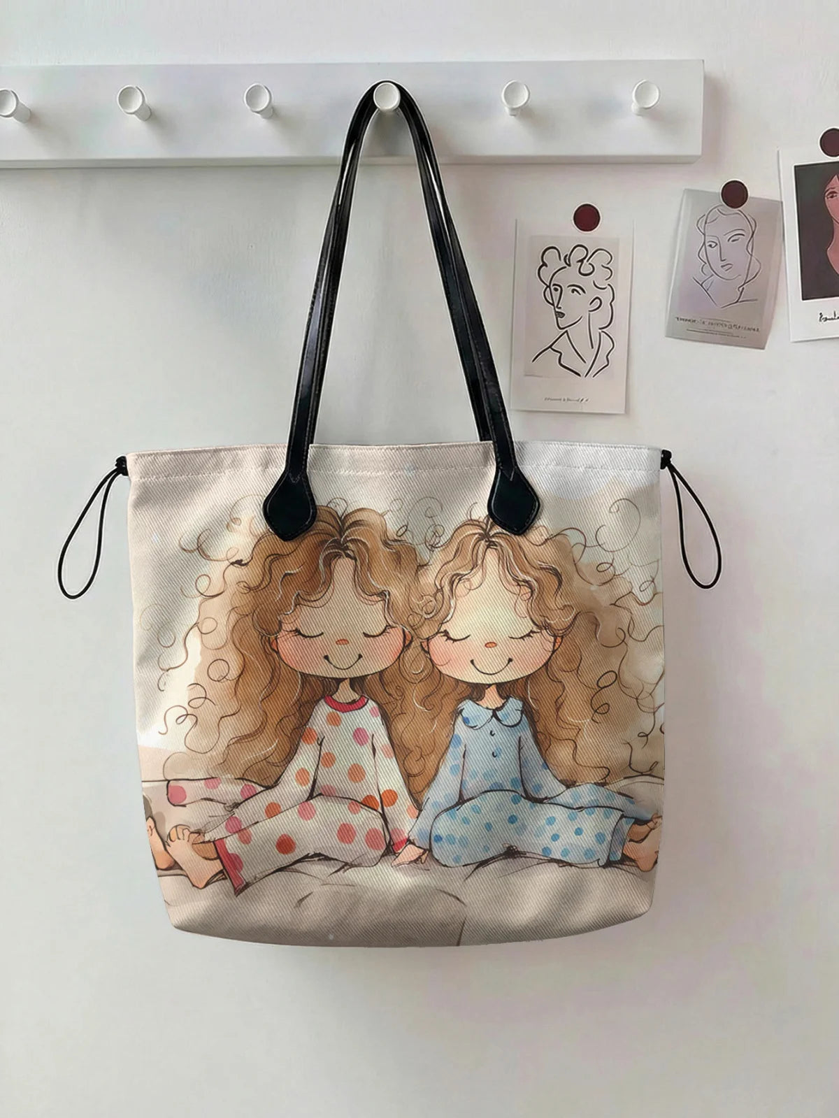 Printed handbag for women, large capacity leather handle shopping bag, casual shoulder bag