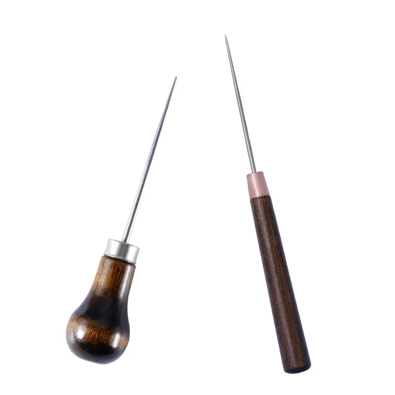 Durable Professional Leather Wood Handle Awl For Leather Craft Stitching Sewing Accessories Sewing Stitching Awl Hand Tools