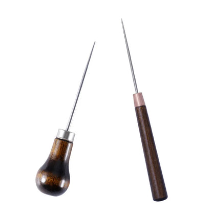 Durable Professional Leather Wood Handle Awl For Leather Craft Stitching Sewing Accessories Sewing Stitching Awl Hand Tools