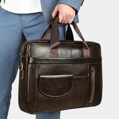 Best-selling business men's genuine leather briefcase with large capacity - 14-inch laptop carrying case - top-grade cowhide bag