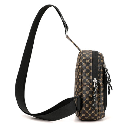 Casual Business Shoulder Bag for Men PU Leather Messenger Bag Wide Strap Crossbody Bags Plaid Designer Male Sling Bags