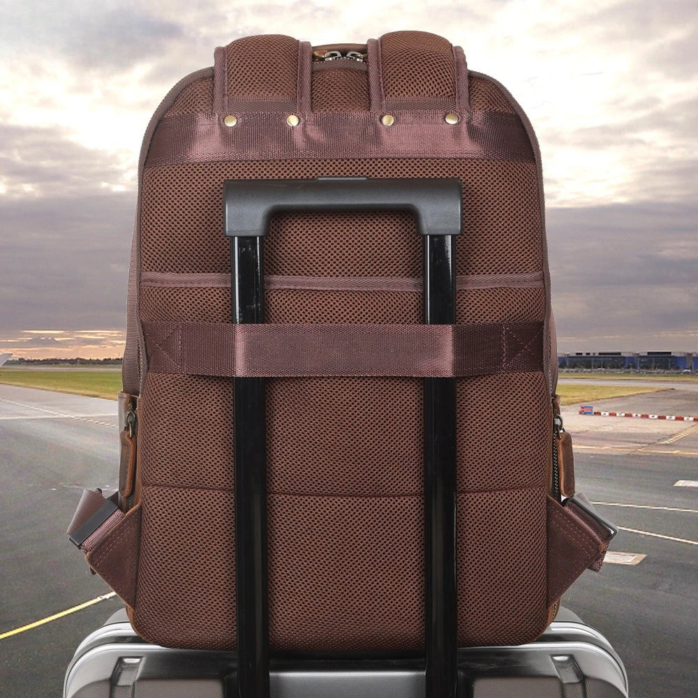 Men’s Genuine Leather Laptop Backpack 15.6 Inch, Premium Cowhide Business Bag, Travel Camping Rucksack