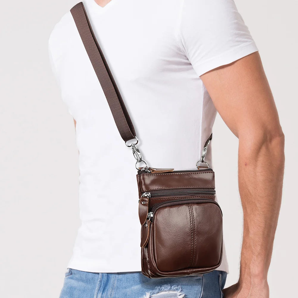 Genuine Leather Men's Bag Casual Small Messenger Shoulder Bags for Man Multifunction Travel Sling Crossbody Bag for Cell Phone