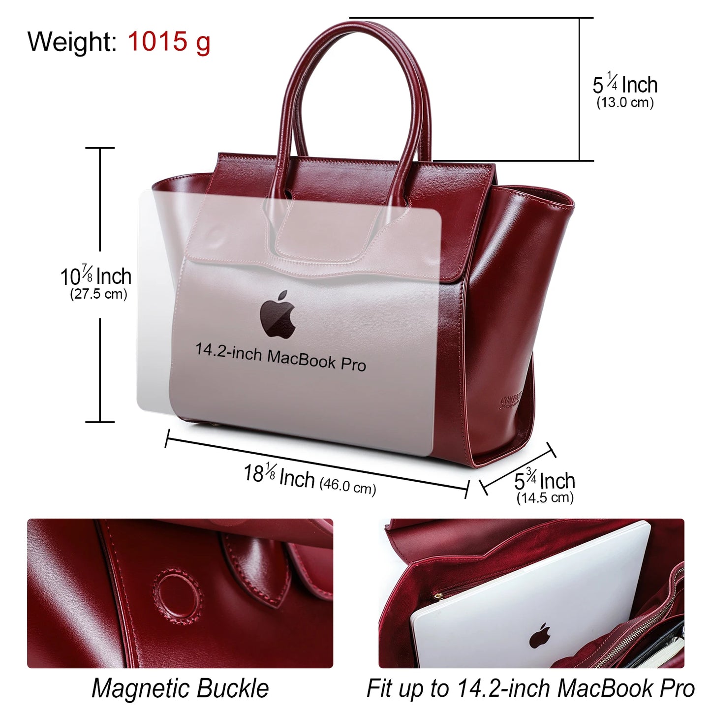 CONTACT'S Genuine Leather Women Business Bags Red Briefcase Luxury Designer Office Ladies Tote Laptop Bag for 14.2" Macbook Pro
