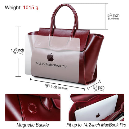 CONTACT'S Genuine Leather Women Business Bags Red Briefcase Luxury Designer Office Ladies Tote Laptop Bag for 14.2" Macbook Pro