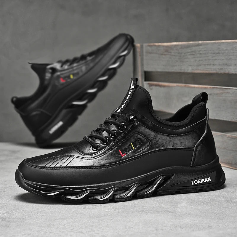 Men's Leather Casual Shoes Breathable Lace-up Business Sneakers Non-slip Comfortable Work Shoes