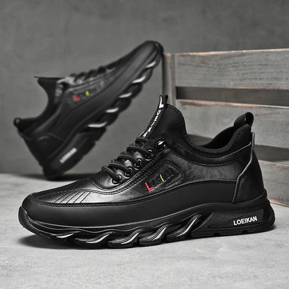 Men's Leather Casual Shoes Breathable Lace-up Business Sneakers Non-slip Comfortable Work Shoes