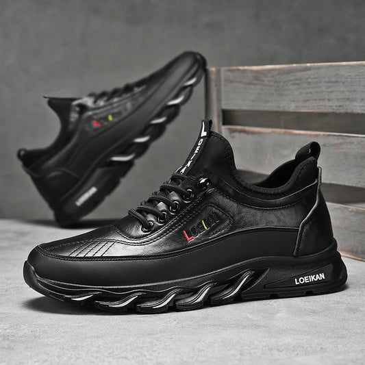 Men's Leather Casual Shoes Breathable Lace-up Business Sneakers Non-slip Comfortable Work Shoes