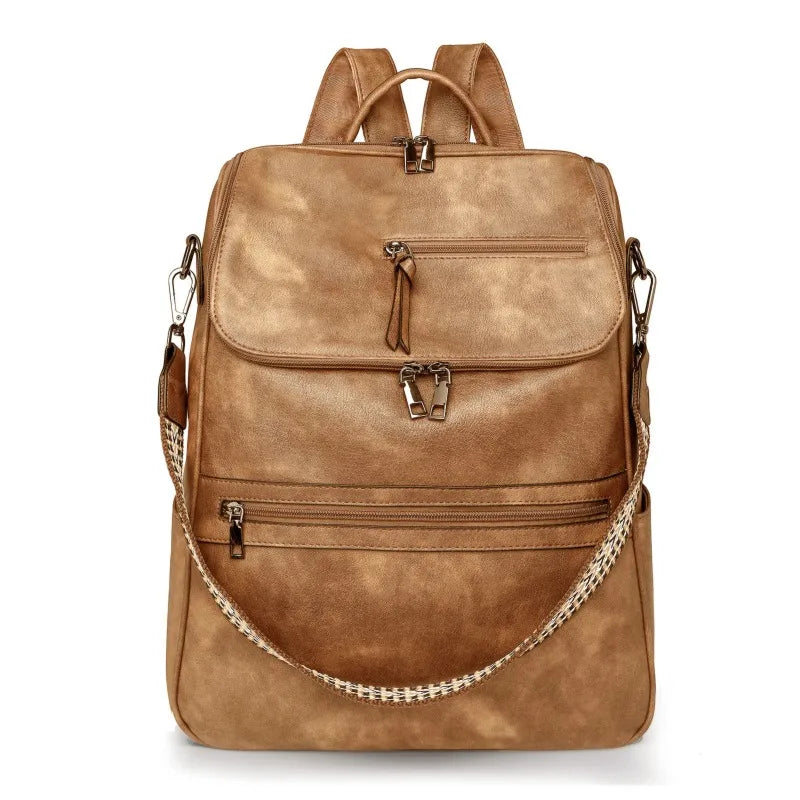 Women Large Leather Laptop Backpack 15.6 Inch Waterproof Casual Fashion Business Retro Travel Shoulder Bag for College