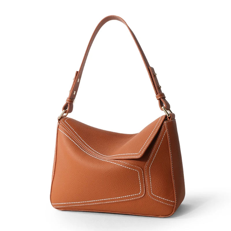 Women's Bag Genuine Leather Geometric Tote Bag 2024 Autumn Lady Underarm Shoulder Bag Female Popular Commuter Messenger Handbag