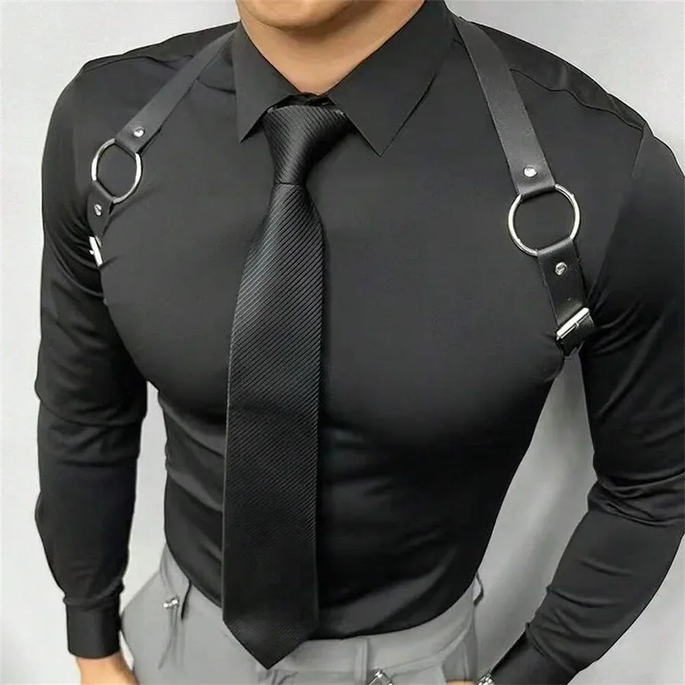 PU Leather Vest Strap Braces Suspender Men Harness Punk Chest Shoulder Belt Strap Strap Men's Belt Body Accessories
