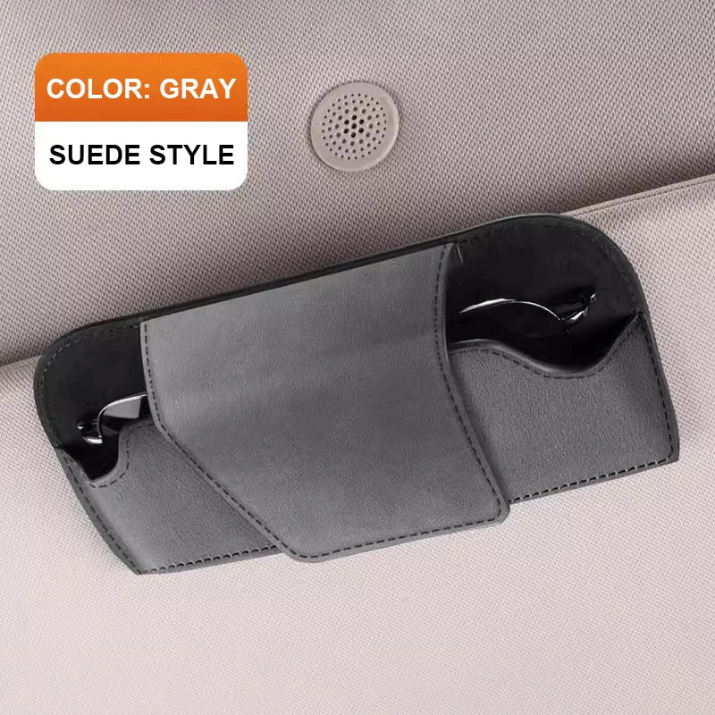 SEAMETAL Car Glasses Case Premium Suede/Leatherette Auto Sun Visor Glasses Holder Sunglasses Protective Case for Car Accessories