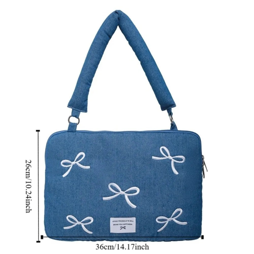 Portable Fashion Computer Bag 14 Inches Bowknot Embroidered Laptop Bag Soft Shockproof Laptop Sleeve Office Use