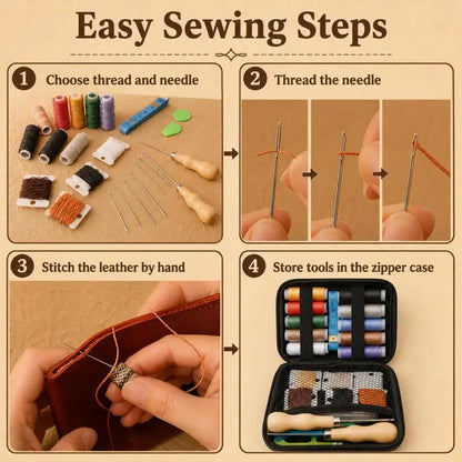 Leather Sewing Tools Kit With Waxed Thread And Needles Awl Professional DIY Leather Handmade Craft Accessories Tools