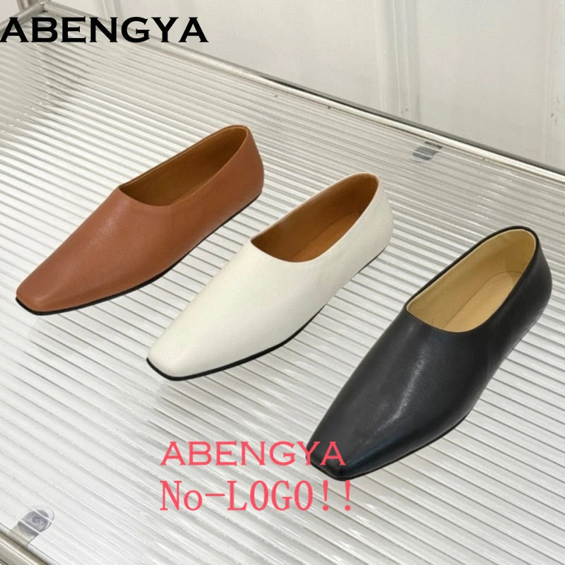 ABENGYA Real Leather Loafers Flat Shoes Women Slip On Ladies Casual Single Shoes Ballet Flats Shoes For Women Mules