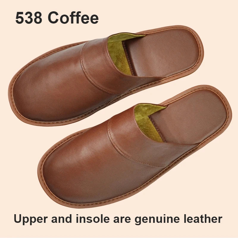 Soft Sheepskin Leather Slippers Homes in indoor slipper Spring Autumn men women elderly non-slip casual single shoes summer