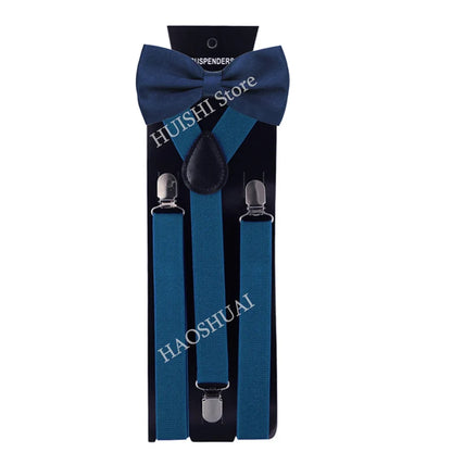 Suspenders Man Bowtie Solid Color Elastic PU Leather Suspenders For Man Belt Adjustable Straps For Wedding Bow Tie Accessories