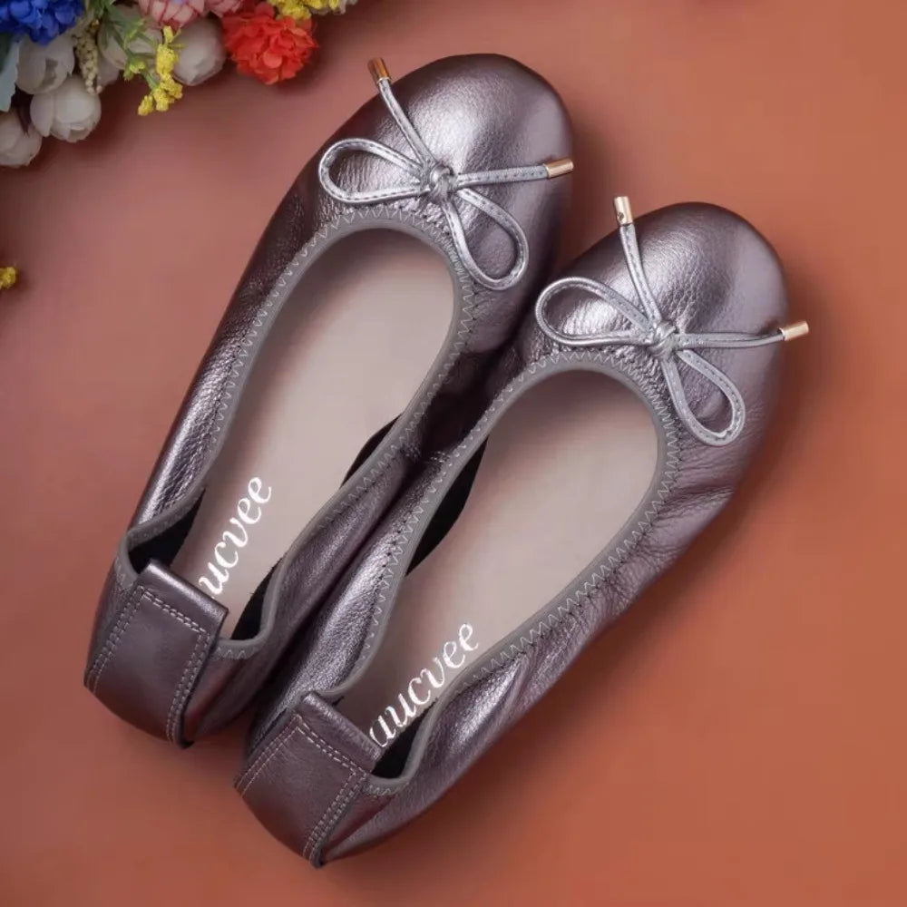 2024 Women Leather Breathable Ladies Comfortable Ballet Flats Driving Shoe Fashion Slip on Shallow Loafers Office Flat Boat Shoe