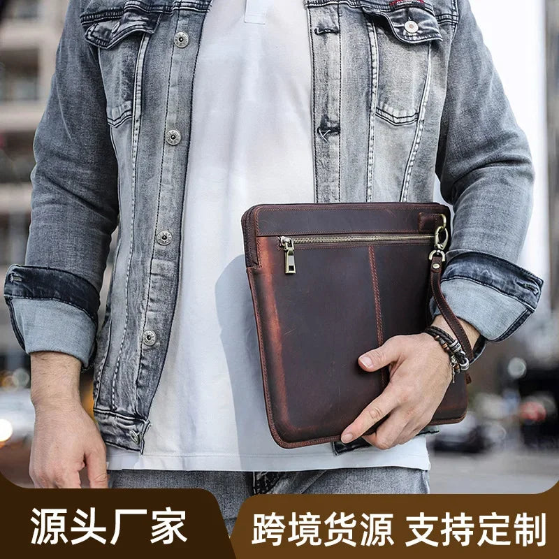 Genuine leather cowhide protecting storage case bag zipper laptop computer for macbookpro14 computer unisex office gift custom