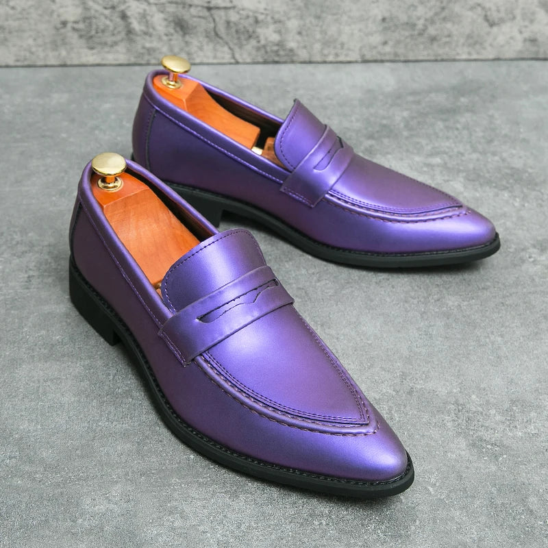 Wedding Leather Shoes For Men Classic Casual Business Shoes Male Green Loafers Social Party Purple Leather Oxford Shoes Man