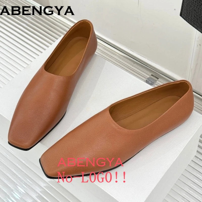 ABENGYA Real Leather Loafers Flat Shoes Women Slip On Ladies Casual Single Shoes Ballet Flats Shoes For Women Mules