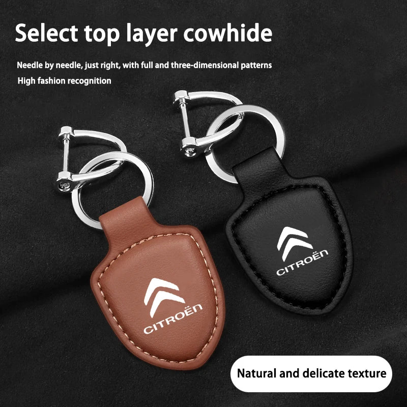 For Citroen C4 C3 C2 C1 C5 DS3 Berlingo Xsara headrest Accessories Car Shield Leather Keychain Key Ring Pendant Holder Gift