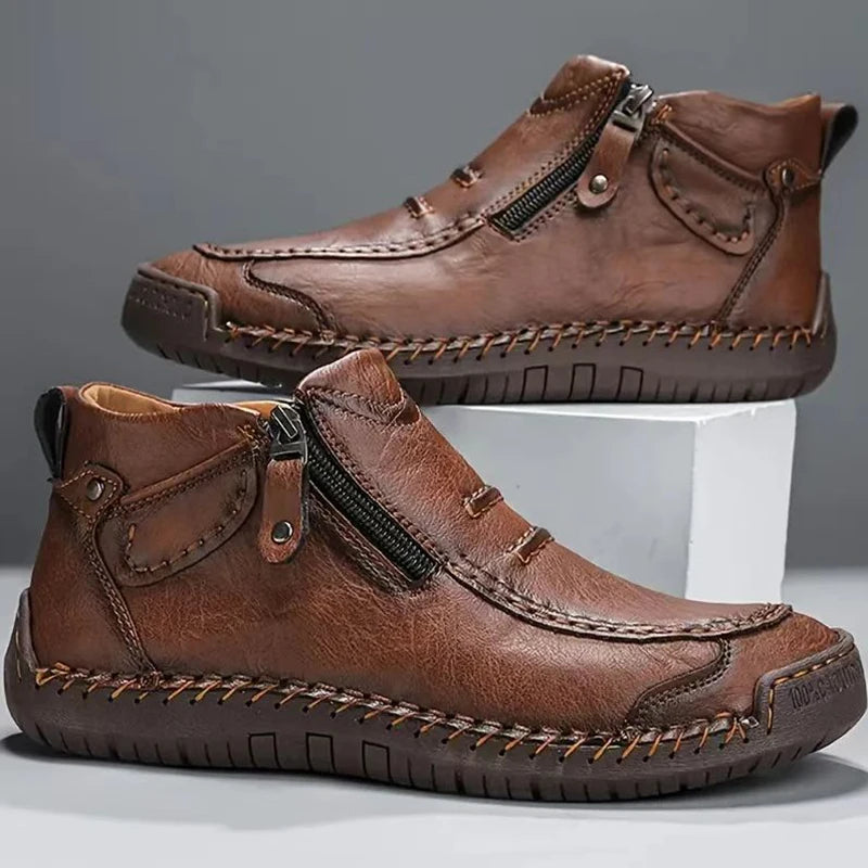 Classic Handmade Leather Men's Shoes Casual Banquet Fashion Men Boots Comfy Flat Ankle Boots White Mokasin Shoes Work Shoes