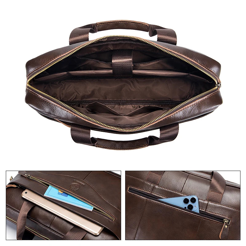 Men's Genuine Leather Luxury Briefcase 15.6 Inch Laptop Bag Business Office Handbag Computer Bag